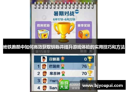 地铁跑酷中如何高效获取钥匙并提升游戏体验的实用技巧和方法 地铁跑酷中如何高效获取钥匙并提升游戏体验的实用技巧和方法